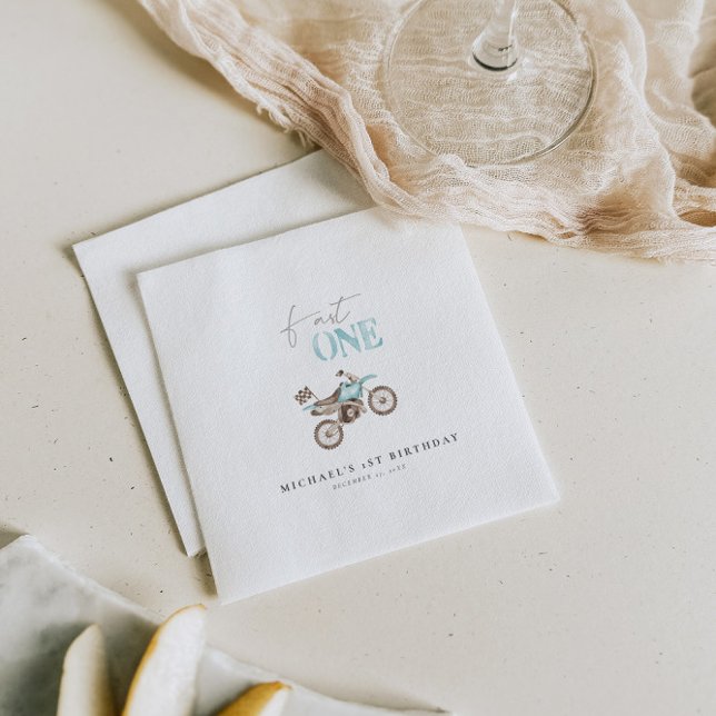 Fast ONE Cute Dirt Bike Birthday Paper Napkin (Creator Uploaded)