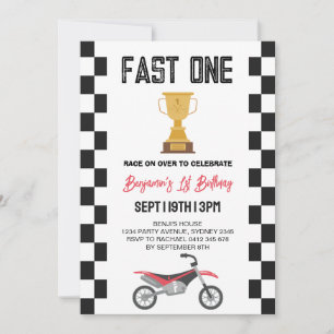 Fast One Dirt Bike 1st Birthday Party Invitation