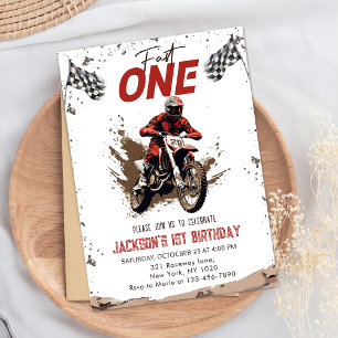 Fast One Dirt Bike Adventure 1st Birthday Party Invitation