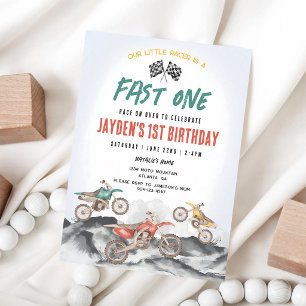Fast One Dirt Bike First Birthday Boy Invitation