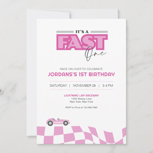 Fast One First Birthday Race Car Invitation (Front)
