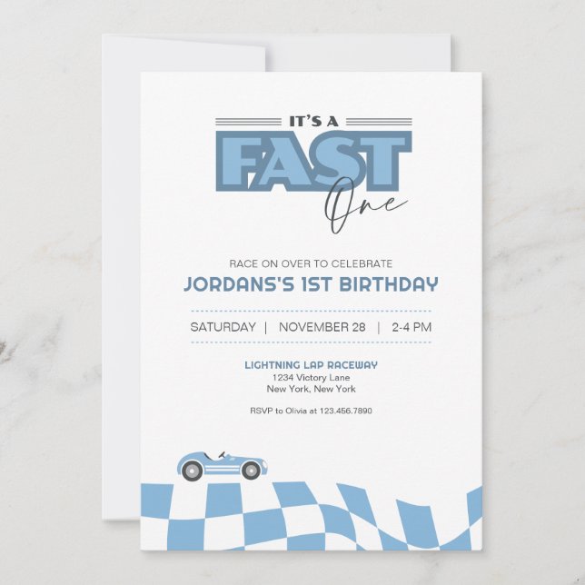 Fast One First Birthday Race Car Invitation (Front)