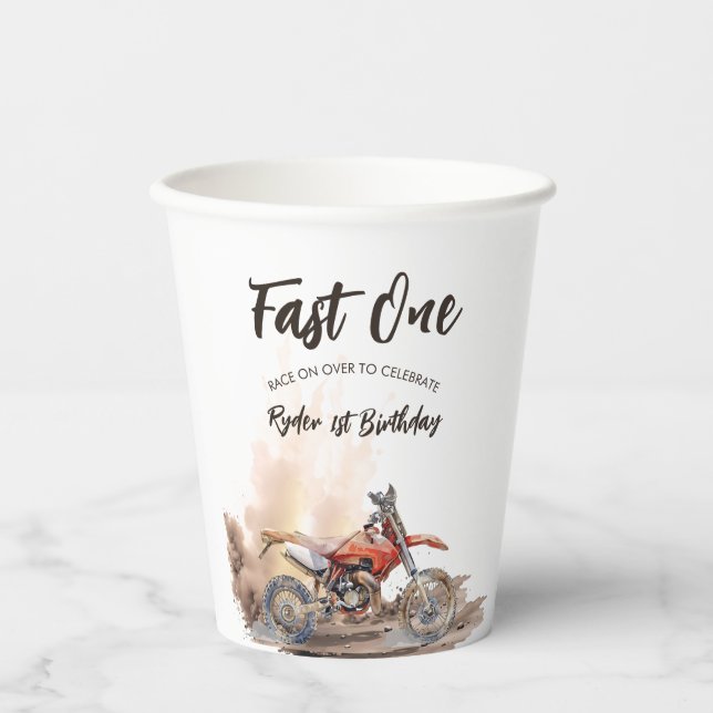 Fast One Little Racer First Birthday Paper Cups (Front)