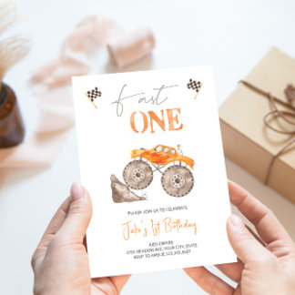 Fast ONE Orange Monster Truck Invitation 