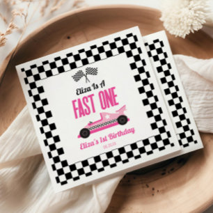 Fast One Pink Race Car First 1st Birthday Party Napkin
