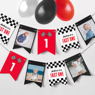 Fast One Race Car 1st Birthday bunting banner