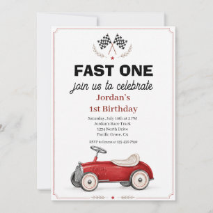 Fast One Race Car 1st Birthday Invitation