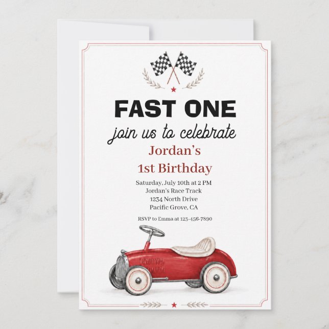Fast One Race Car 1st Birthday Invitation (Front)