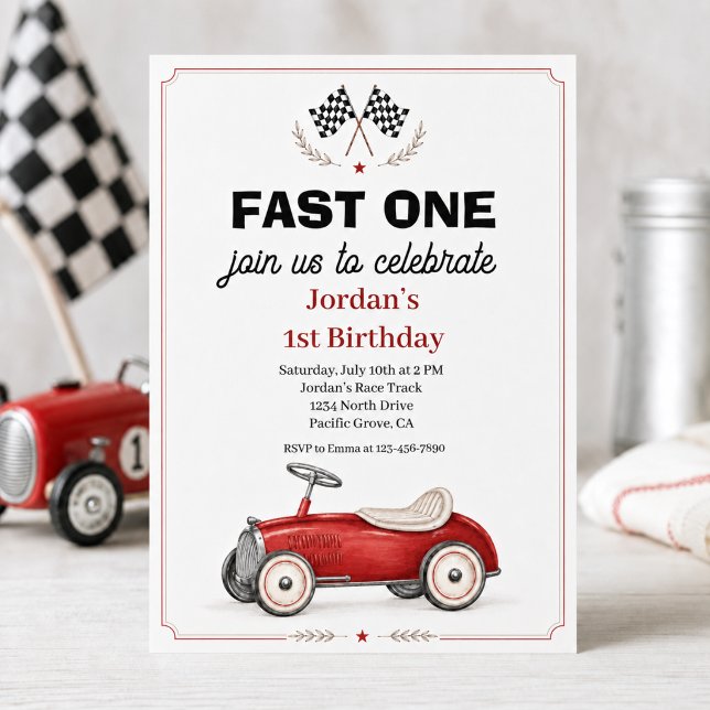 Fast One Race Car 1st Birthday Invitation (Creator Uploaded)