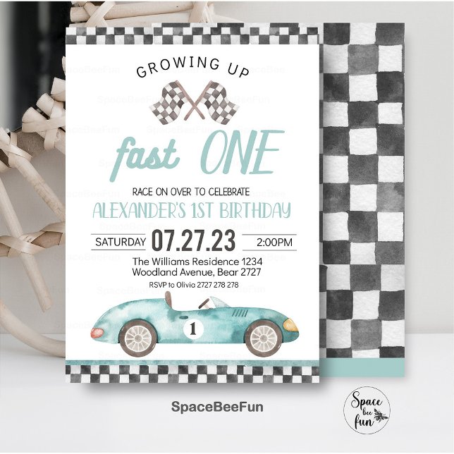 Fast One Race Car 1st Birthday Invitation Race Car (ast one birthday,fast one invitation,race car invite,1st birthday invite,race car party,race car vin)