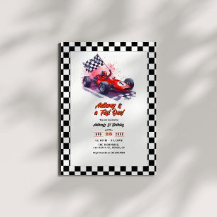 "Fast One" Race Car 1st Birthday Party Invitation