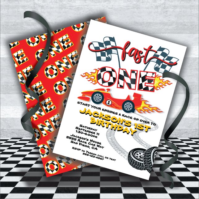 Fast One Race Car 1st Birthday Party Invitation (Creator Uploaded)