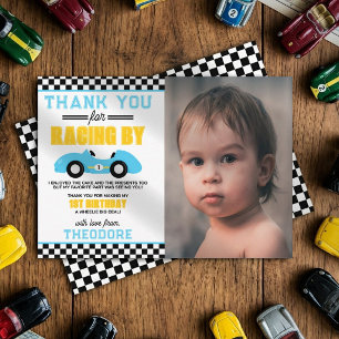 Fast One Race Car 1st Birthday Party Photo Thank You Card