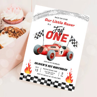 Fast One Race Car 1st Birthday Racing Boy Invitation