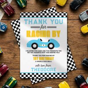 Fast One Race Car 1st Birthday Thank You Card