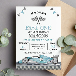 Fast One Race Car 1st Boy Birthday Invitation