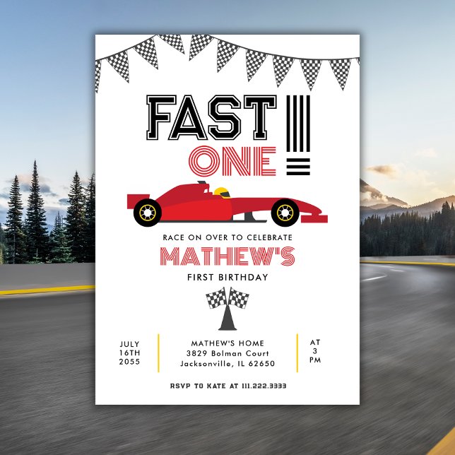 Fast One Race Car 1st Boy Birthday Party Invitation (Creator Uploaded)