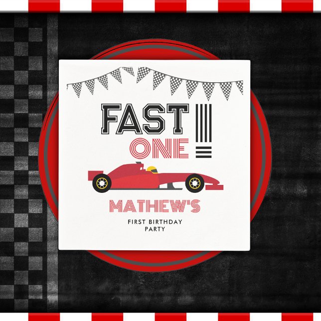 Fast One Race Car 1st Boy Birthday Party Napkin (Creator Uploaded)