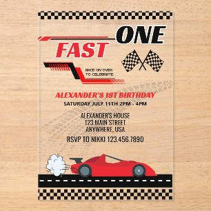 Fast One Race Car Acrylic Birthday Invite For Boys Invitations