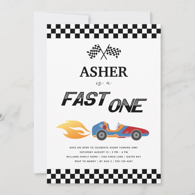 Fast One Race Car Birthday Party Invitation (Front)