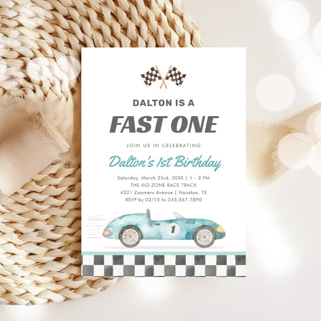 Fast One Race Car Boy 1st Birthday Invitation (Creator Uploaded)