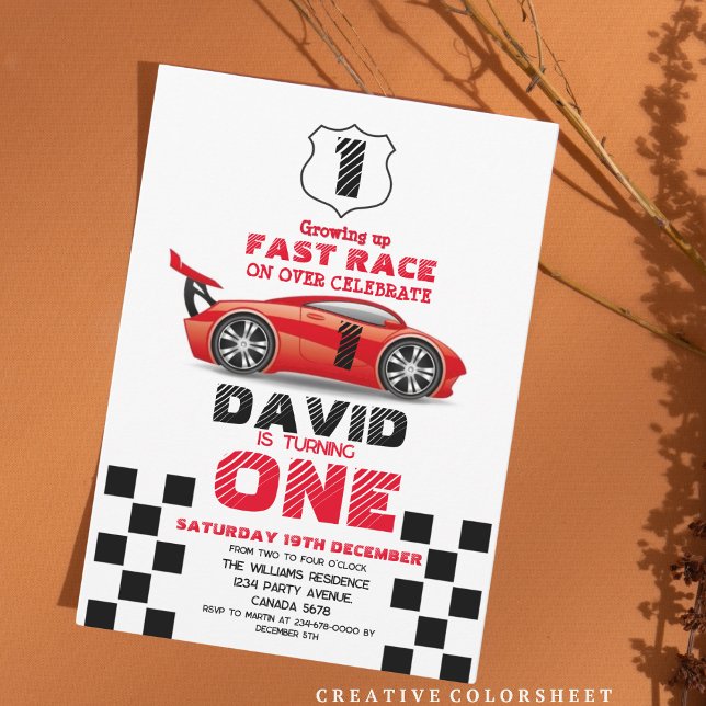 Fast One Race Car Boy 1st Birthday Invitation (Creator Uploaded)