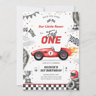 Fast One Race Car Boy 1st Birthday Invitation