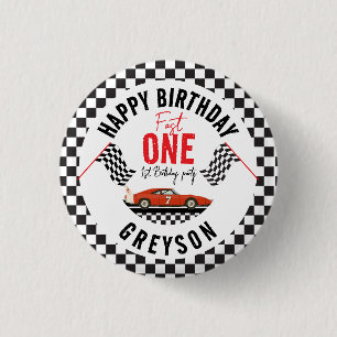 Fast One Race Car Boy 1st Birthday Party 3 Cm Round Badge