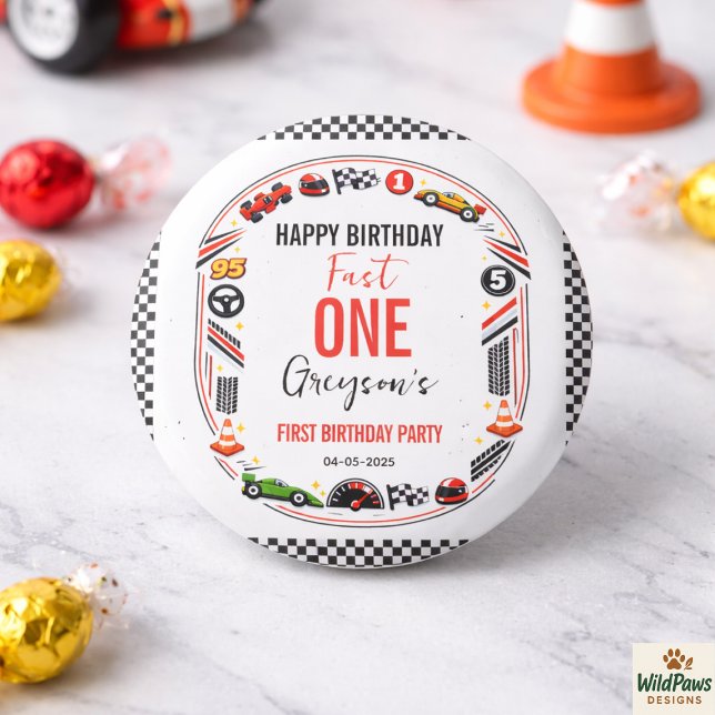 Fast One Race Car Boy 1st Birthday Party 3 Cm Round Badge (Fast One Race Car Boy 1st Birthday Party Button
)
