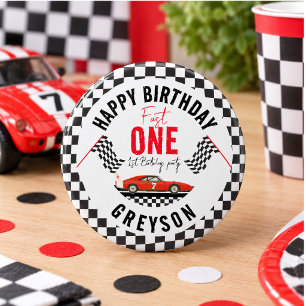 Fast One Race Car Boy 1st Birthday Party 3 Cm Round Badge