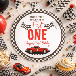 Fast One Race Car Boy 1st Birthday Party Classic Round Sticker
