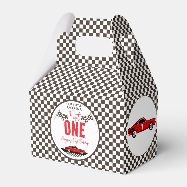 Fast One Race Car Boy 1st Birthday Party Favour Box (Front Side)