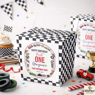 Fast One Race Car Boy 1st Birthday Party Favour Box