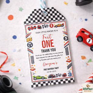 Fast One Race Car Boy 1st Birthday Party Gift Tags