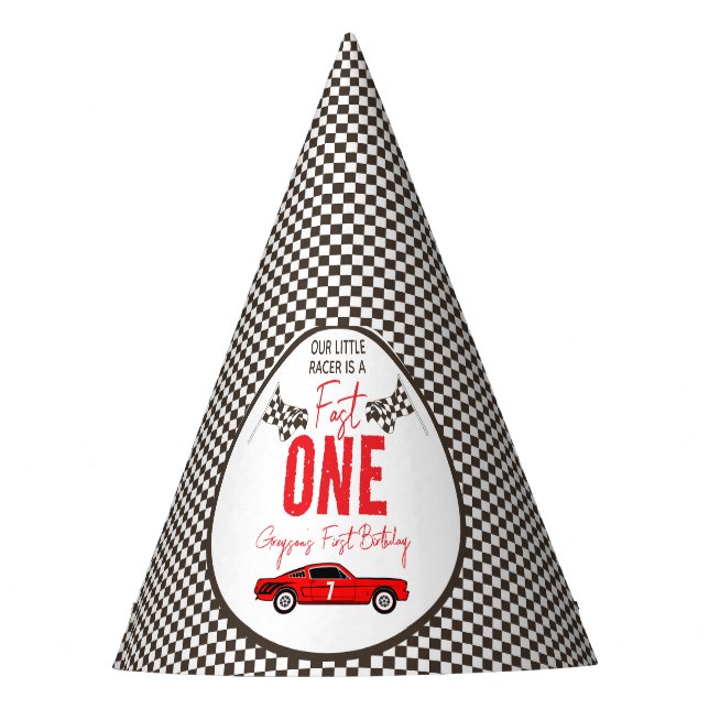 Fast One Race Car Boy 1st Birthday Party Hat (Front)