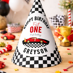 Fast One Race Car Boy 1st Birthday Party Hat