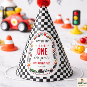 Fast One Race Car Boy 1st Birthday Party Hat