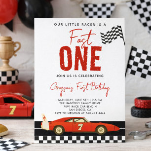 Fast One Race Car Boy 1st Birthday Party Invitation