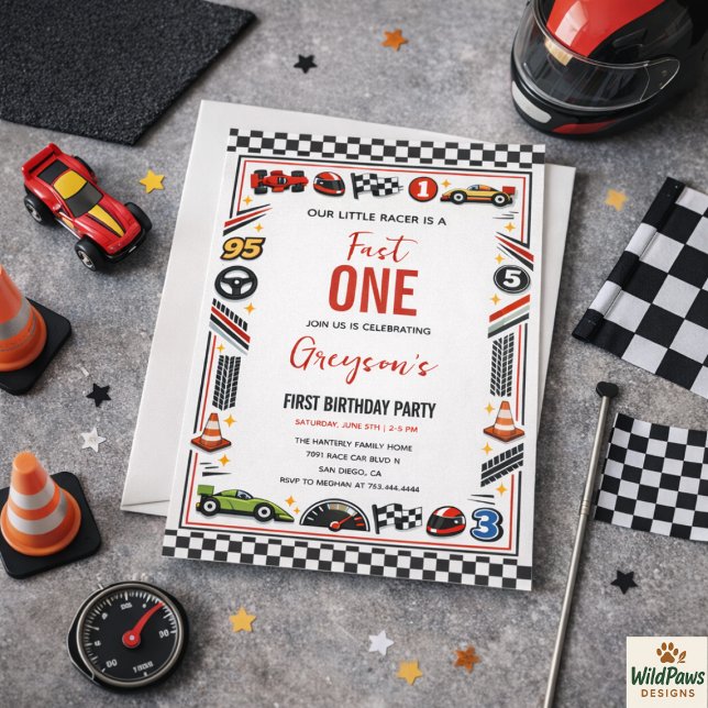 Fast One Race Car Boy 1st Birthday Party Invitation (Fast One Race Car Boy 1st Birthday Party Invitation
)