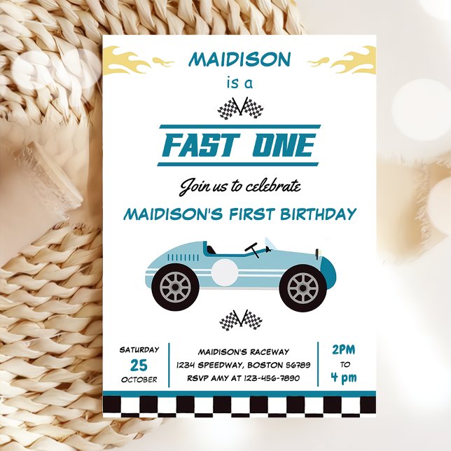 Fast One Race Car Boy 1st Birthday Party  Invitation (Creator Uploaded)