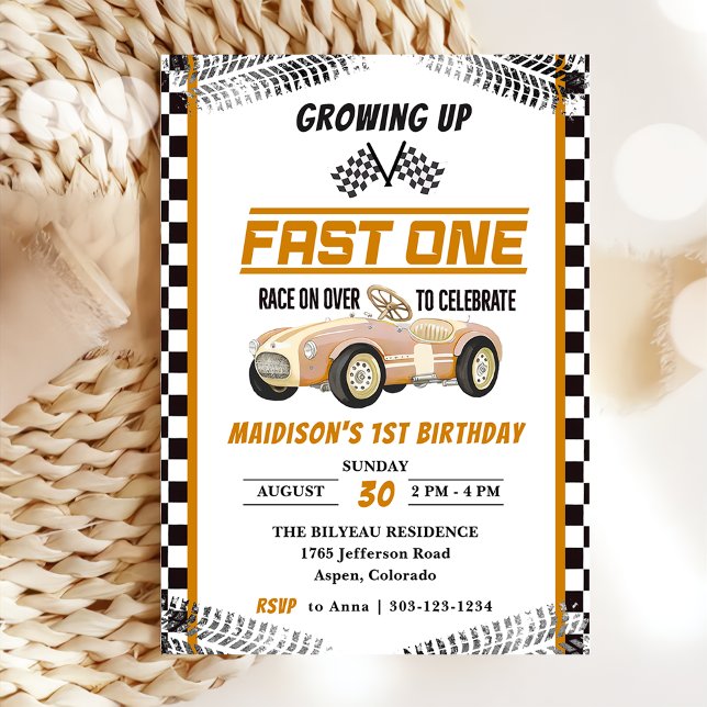 Fast One Race Car Boy 1st Birthday Party  Invitation (Creator Uploaded)