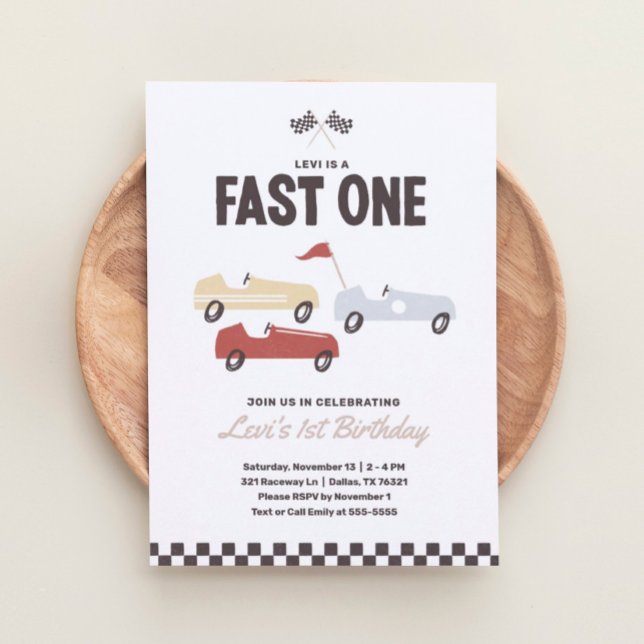 Fast One Race Car Boy 1st Birthday Party Invitation (Creator Uploaded)