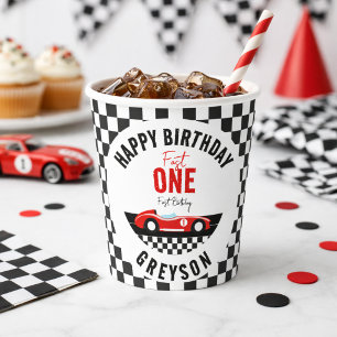 Fast One Race Car Boy 1st Birthday Party Paper Cups