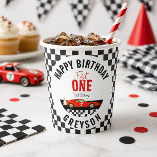 Fast One Race Car Boy 1st Birthday Party Paper Cups