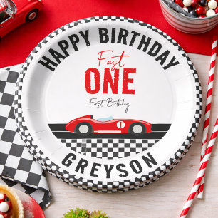 Fast One Race Car Boy 1st Birthday Party Paper Plate