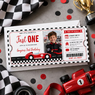 Fast One Race Car Boy 1st Birthday Party Ticket Invitation