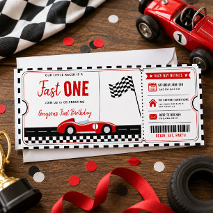 Fast One Race Car Boy 1st Birthday Party Ticket Invitation