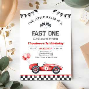 Fast One Race Car Boy 1st First Birthday Party Invitation