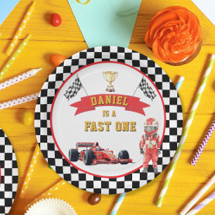 Fast One Race Car Checkered Flag Party Paper Plate