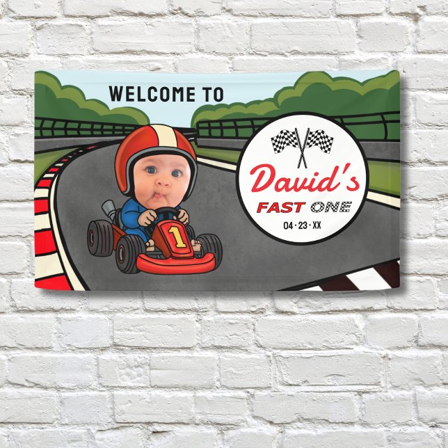 Fast ONE | Race Car Driver Welcome Birthday Banner (Creator Uploaded)